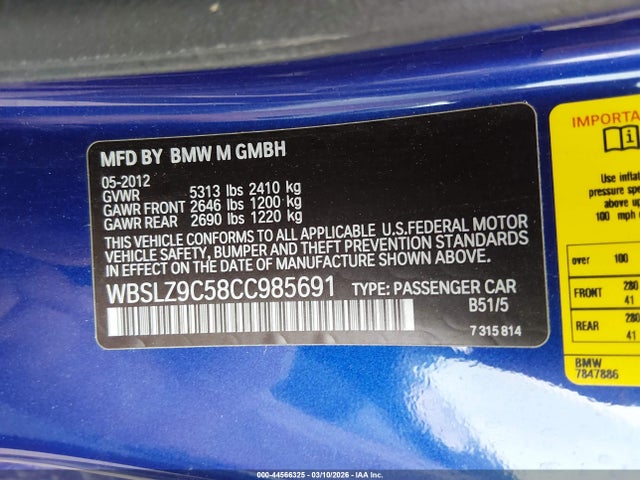 Продаж на аукціоні авто 2012 Bmw M6, vin: WBSLZ9C58CC985691, номер лоту: 44566325