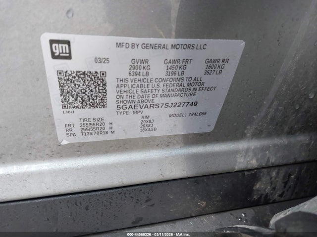 44566326 :رقم المزاد ، 5GAEVARS7SJ227749 vin ، 2025 Buick Enclave Preferred Fwd مزاد بيع