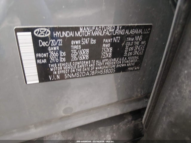 2023 Hyundai Santa Fe Sel მანქანა იყიდება აუქციონზე, vin: 5NMS2DAJ8PH538005, აუქციონის ნომერი: 44566344