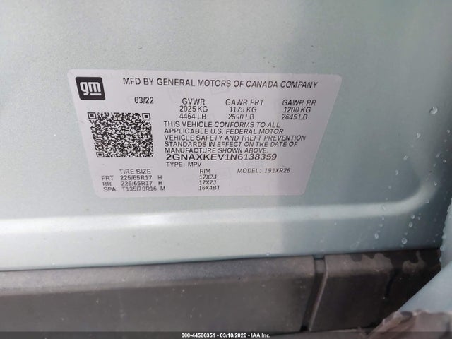 2GNAXKEV1N6138359 Chevrolet Equinox Fwd Lt