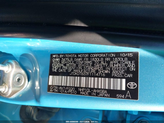 Toyota Prius C Three 2015 JTDKDTB37F1114716 Image 9