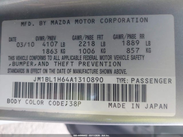 Продажа на аукционе авто 2010 Mazda Mazda3 S Sport, vin: JM1BL1H64A1310890, номер лота: 44566402