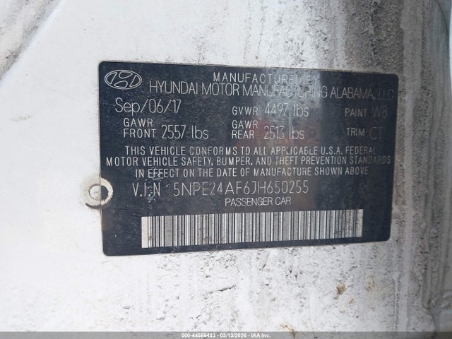 Продажа на аукционе авто 2018 Hyundai Sonata Se, vin: 5NPE24AF6JH650255, номер лота: 44566403
