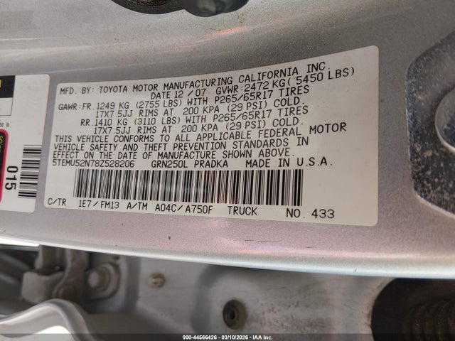 2008 TOYOTA TACOMA 5TEMU52N78Z528206 Photo 8