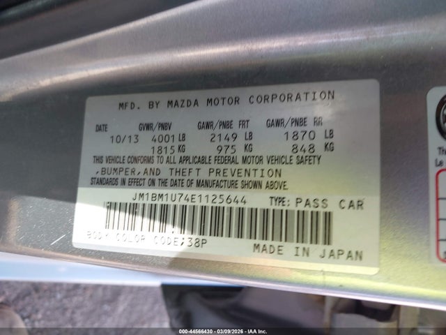 Aukcja sprzedaży 2014 Mazda Mazda3 I Sport, vin: JM1BM1U74E1125644, numer aukcji: 44566430