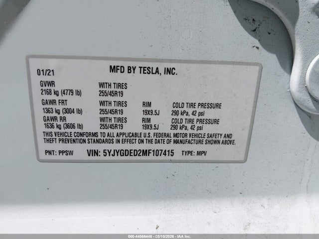 5YJYGDED2MF107415 Tesla Model Y Standard Range Rear-wheel Drive