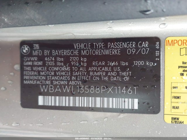 Aukcja sprzedaży 2008 Bmw 328i, vin: WBAWL13588PX11461, numer aukcji: 44566463