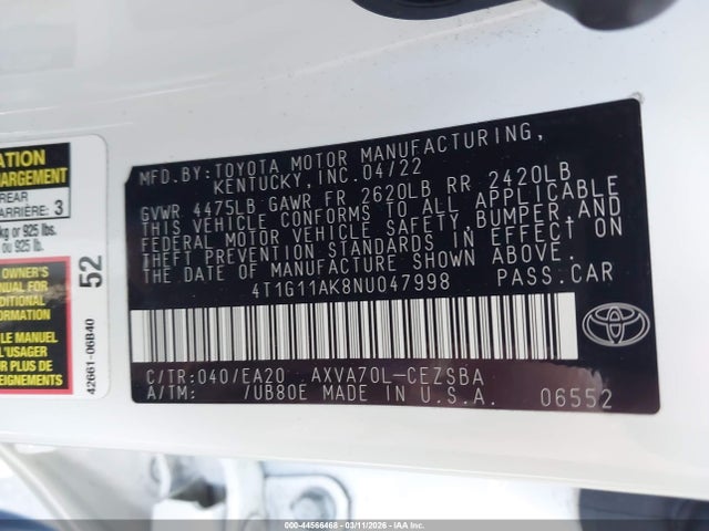 Toyota CAMRY SE 2022 4T1G11AK8NU047998 Image 9