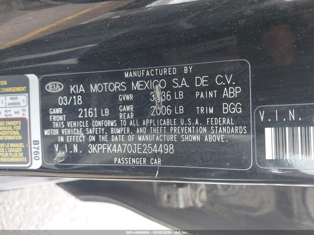 3KPFK4A70JE254498 KIA FORTE LX