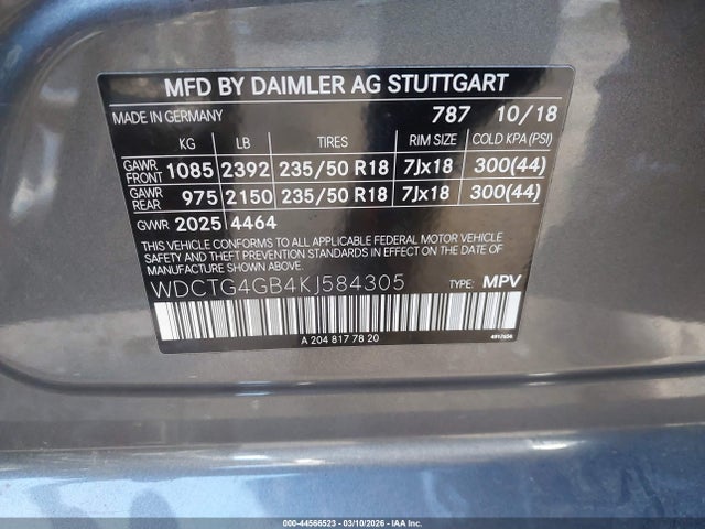 WDCTG4GB4KJ584305 Mercedes-Benz Gla 250 4matic