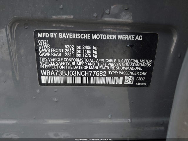 Продаж на аукціоні авто 2022 Bmw 540 I Xdrive, vin: WBA73BJ03NCH77682, номер лоту: 44566522