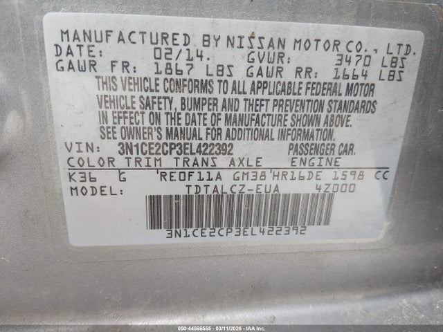 Nissan Versa Note S Plus 2014 3N1CE2CP3EL422392 Image 9