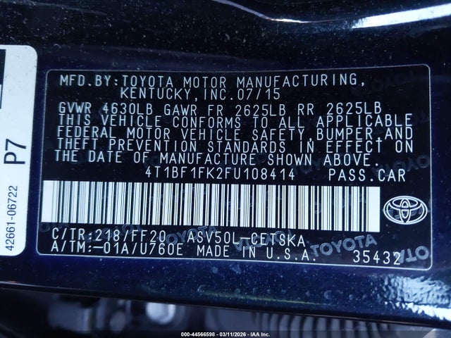 Toyota CAMRY SE 2015 4T1BF1FK2FU108414 Image 9