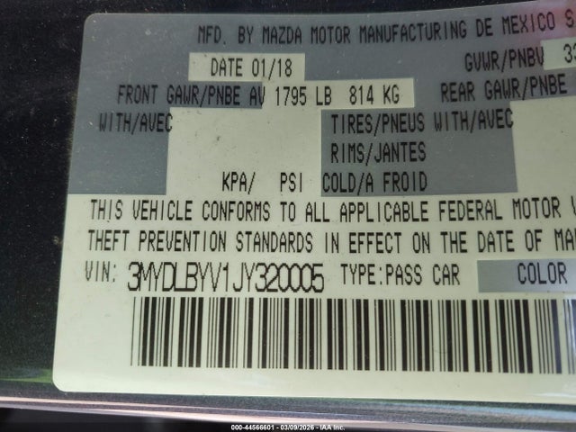 3MYDLBYV1JY320005 Toyota YARIS IA