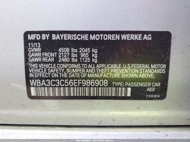 44566602 :رقم المزاد ، WBA3C3C56EF986908 vin ، 2014 Bmw 320i Xdrive مزاد بيع
