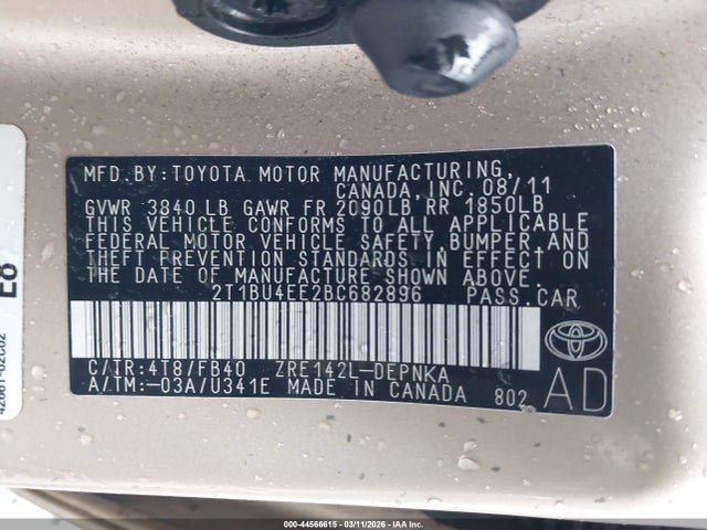 Aukcja sprzedaży 2011 Toyota Corolla Le, vin: 2T1BU4EE2BC682896, numer aukcji: 44566615