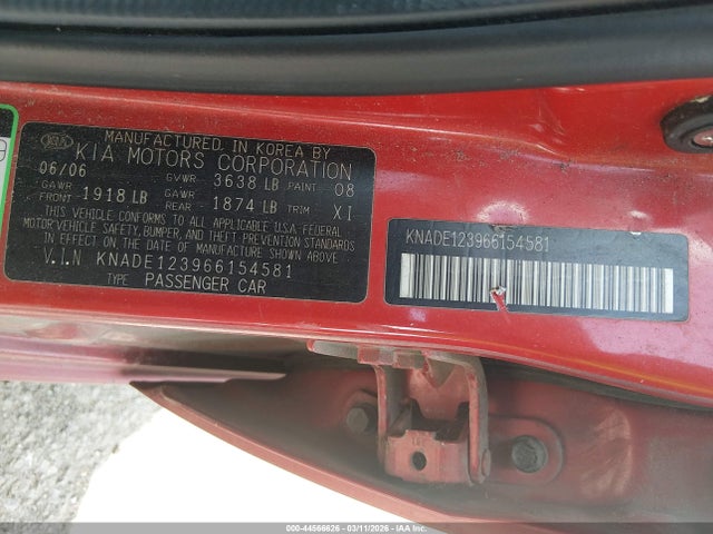 Aukcja sprzedaży 2006 Kia Rio Lx, vin: KNADE123966154581, numer aukcji: 44566626