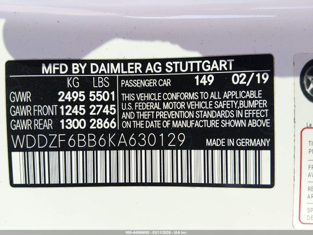 44566650 :رقم المزاد ، WDDZF6BB6KA630129 vin ، 2019 Mercedes-benz Amg E 53 4matic مزاد بيع