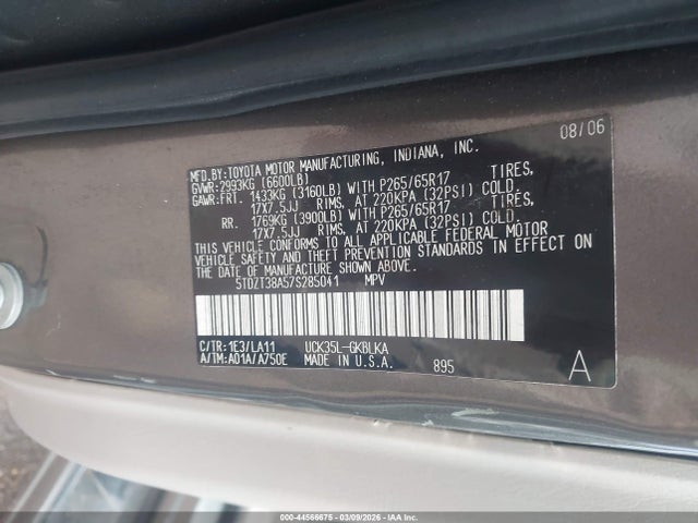 2007 TOYOTA SEQUOIA 5TDZT38A57S285041 Photo 8