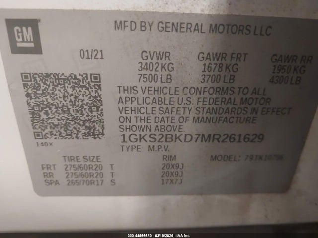Aukcja sprzedaży 2021 Gmc Yukon 4wd Slt, vin: 1GKS2BKD7MR261629, numer aukcji: 44566680