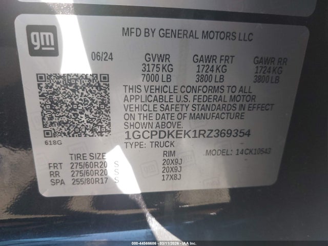 2024 Chevrolet Silverado 1500 4wd  Short Bed Lt With 2fl მანქანა იყიდება აუქციონზე, vin: 1GCPDKEK1RZ369354, აუქციონის ნომერი: 44566686