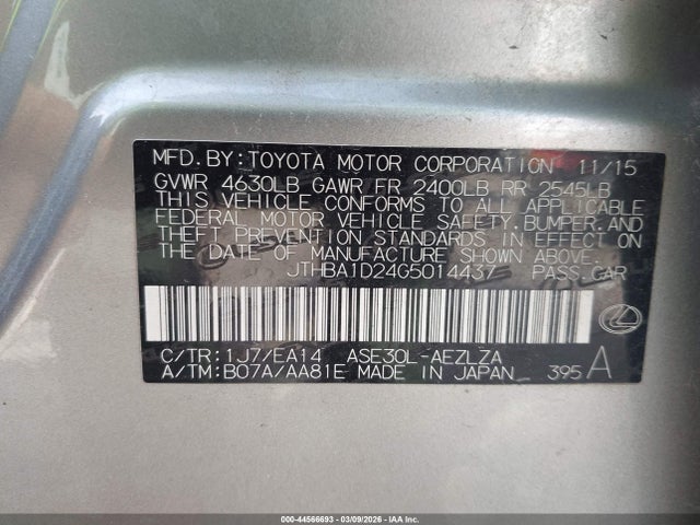 2016 Lexus Is 200t მანქანა იყიდება აუქციონზე, vin: JTHBA1D24G5014437, აუქციონის ნომერი: 44566693