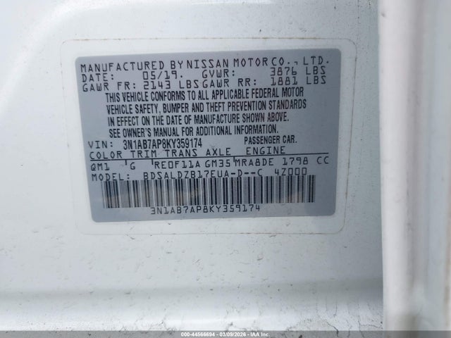 Nissan SENTRA SV 2019 3N1AB7AP8KY359174 Image 9