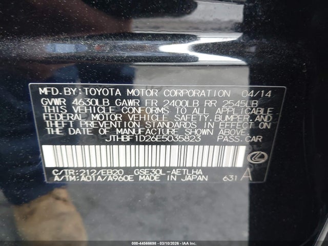 44566698 :رقم المزاد ، JTHBF1D26E5035823 vin ، 2014 Lexus Is 250 مزاد بيع