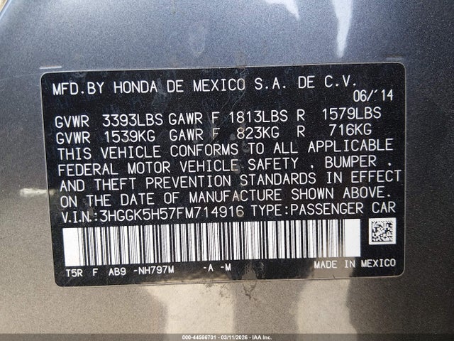3HGGK5H57FM714916 Honda FIT LX