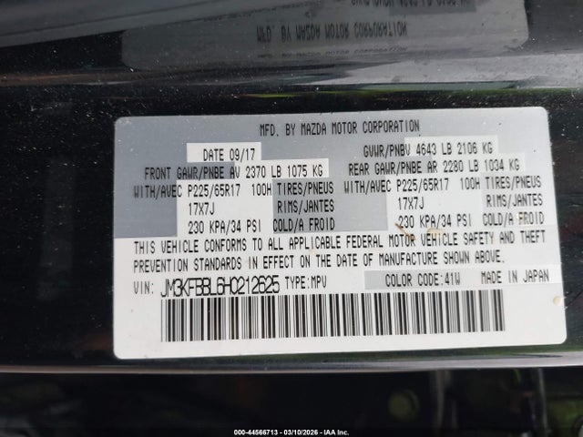 Aukcja sprzedaży 2017 Mazda Cx-5 Sport, vin: JM3KFBBL6H0212625, numer aukcji: 44566713
