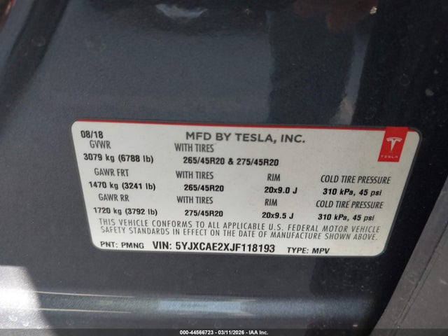 2018 TESLA MODEL X 5YJXCAE2XJF118193 Photo 8