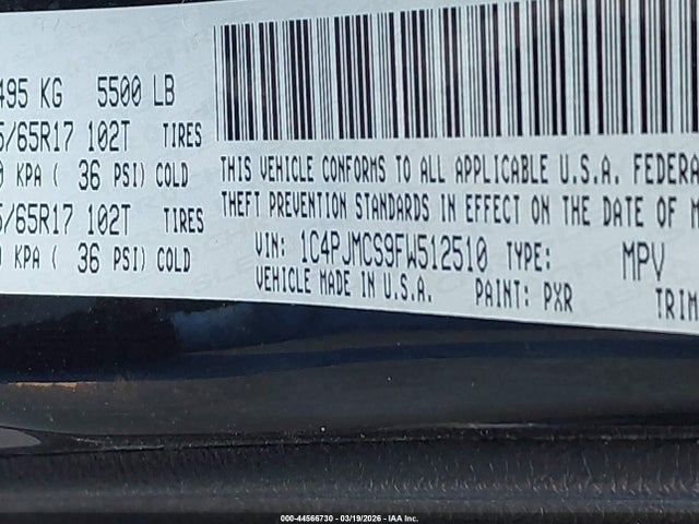 Продажа на аукционе авто 2015 Jeep Cherokee Latitude, vin: 1C4PJMCS9FW512510, номер лота: 44566730