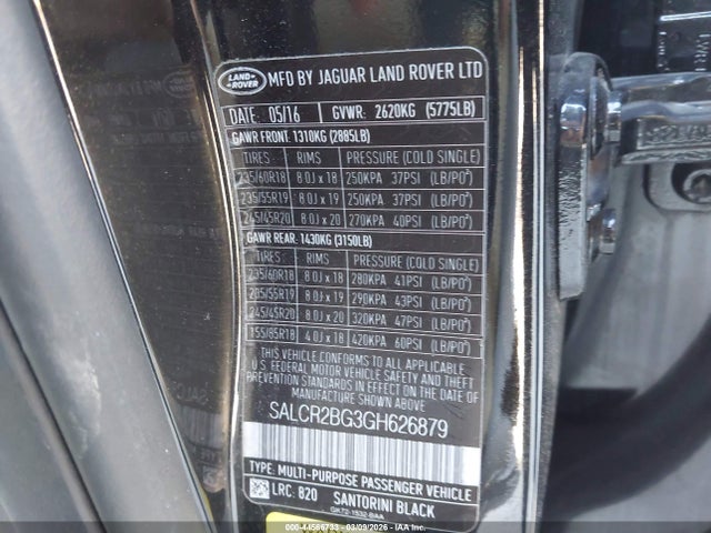 SALCR2BG3GH626879 Land Rover Discovery Sport Hse