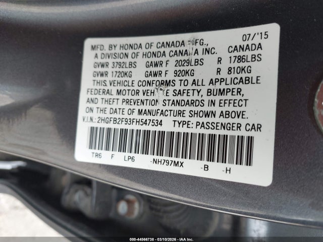Продаж на аукціоні авто 2015 Honda Civic Ex-l, vin: 2HGFB2F93FH547534, номер лоту: 44566738