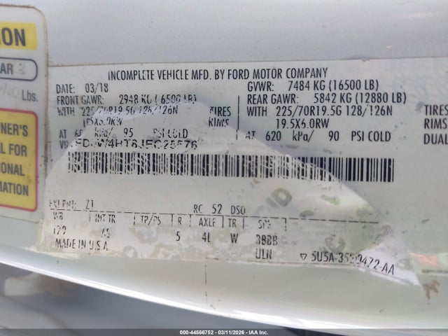 Продаж на аукціоні авто 2018 Ford F-450 Chassis Xl, vin: 1FD0W4HT8JEC25576, номер лоту: 44566752