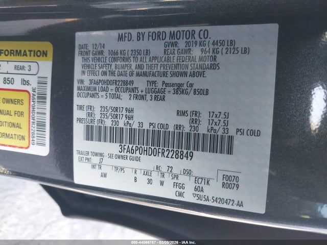 Ford FUSION SE 2015 3FA6P0HD0FR228849 Image 9