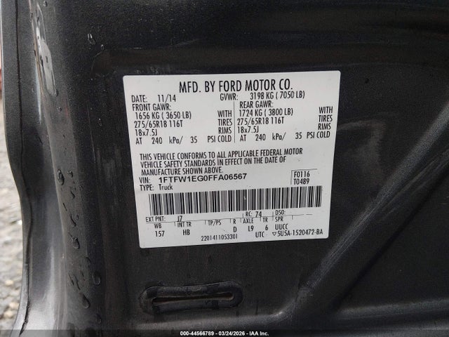 Ford F-150 Lariat 2015 1FTFW1EG0FFA06567 Image 9