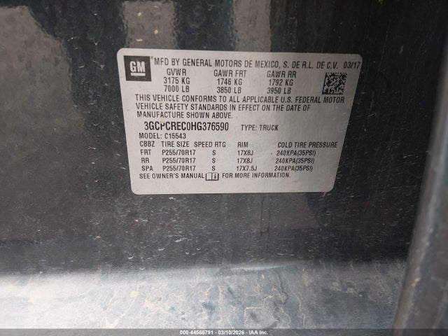 3GCPCREC0HG376590 Chevrolet Silverado 1500 1lt