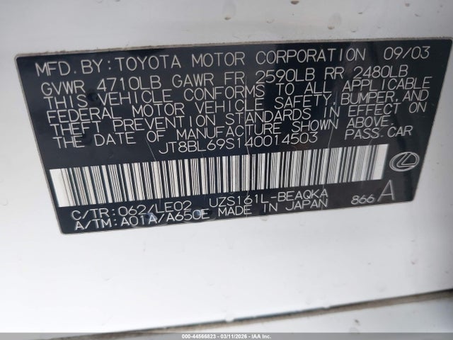 Aukcja sprzedaży 2004 Lexus Gs 430, vin: JT8BL69S140014503, numer aukcji: 44566823