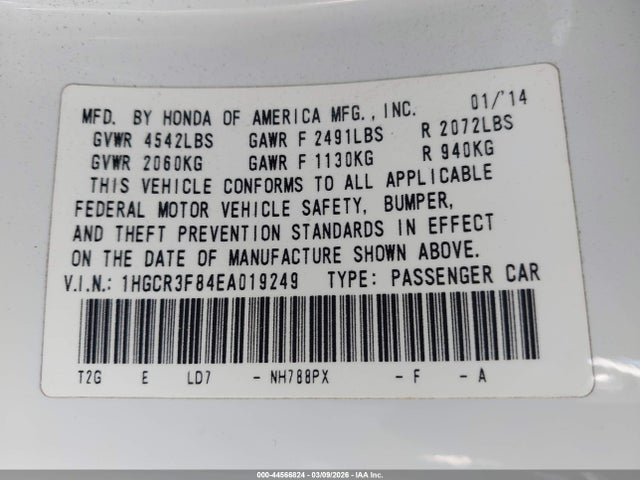 Honda Accord Ex-l V-6 2014 1HGCR3F84EA019249 Image 9