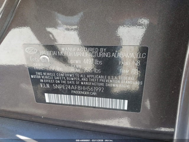 5NPE24AF8HH561992 Hyundai SONATA SE