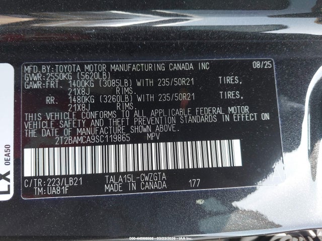 Продажа на аукционе авто 2025 Lexus Rx 350 Premium Plus, vin: 2T2BAMCA9SC119865, номер лота: 44566866