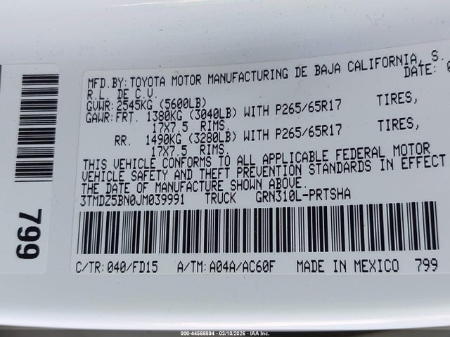 3TMDZ5BN0JM039991 Toyota Tacoma Trd Sport