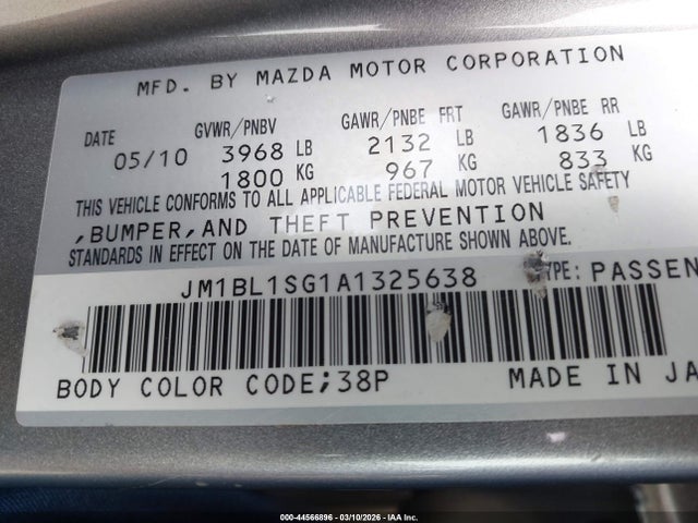 Aukcja sprzedaży 2010 Mazda Mazda3 I Sport, vin: JM1BL1SG1A1325638, numer aukcji: 44566896