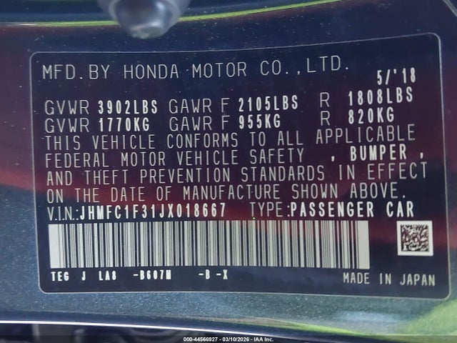 Honda Civic Ex-t 2018 JHMFC1F31JX018667 Image 9