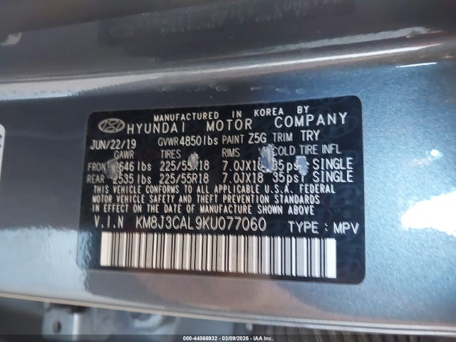 2019 HYUNDAI TUCSON KM8J3CAL9KU077060 Photo 8