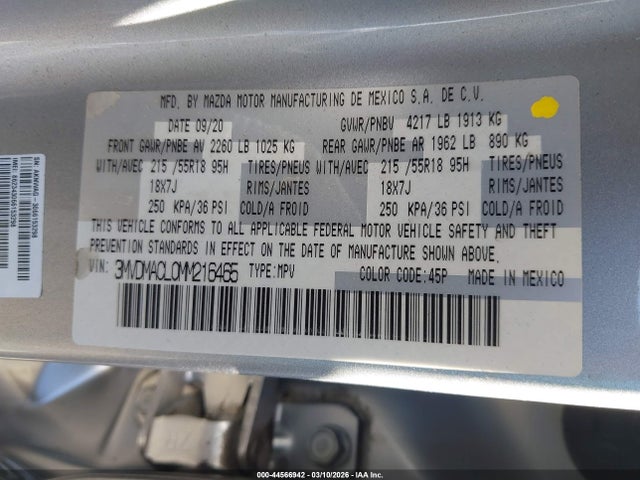Aukcja sprzedaży 2021 Mazda Cx-30 Preferred, vin: 3MVDMACL0MM216465, numer aukcji: 44566942