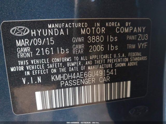 Hyundai Elantra Value Edition 2016 KMHDH4AE6GU491541 Image 9