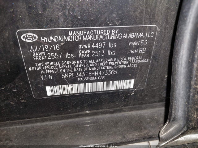 Hyundai Sonata Limited 2017 5NPE34AF5HH473365 Image 9