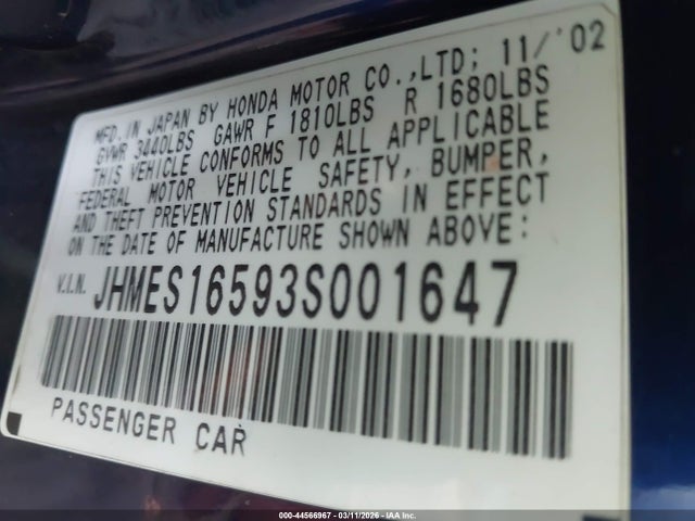 2003 HONDA CIVIC JHMES16593S001647 Photo 8